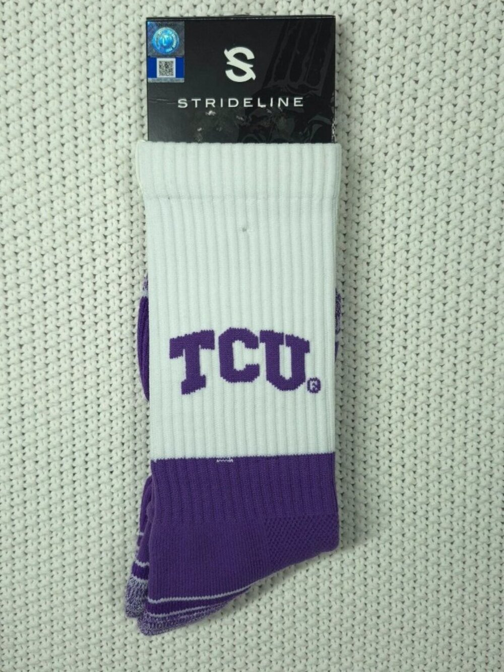 TCU Horned Frogs Full Knit Socks Sz. Men 8-12 Woman 9.5-13.5 Strideline